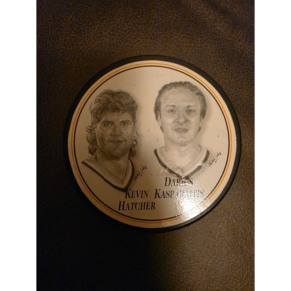 Vintage 1997 NHL Kevin Hatcher Darius Kasparaitis Hockey Puck NY Islanders